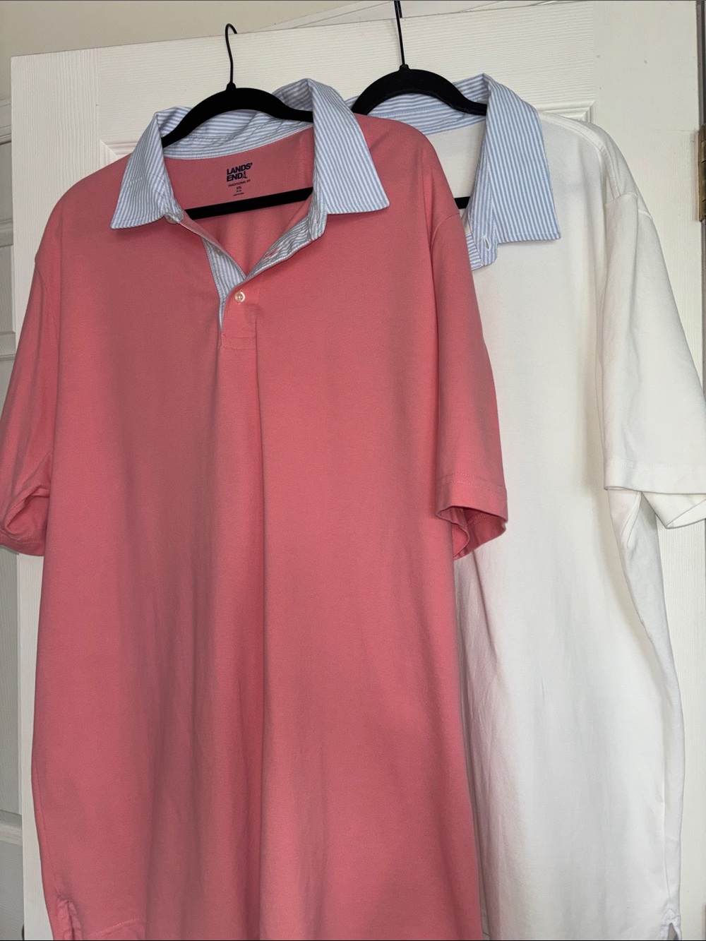 Men’s Set of 2 Lands' End Traditional Fit Polos w/ Striped Collar